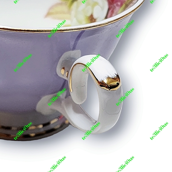 GRACE TEAWARE LAVENDER FLORAL ROSE GOLD TRIM FINE PORCELAIN TEACUP & SAUCER - Picture 10 of 15